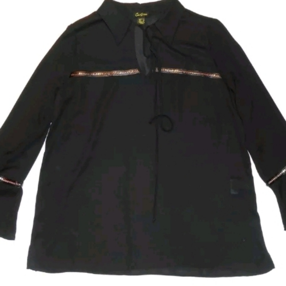 Cartise Black Bell Sleeve Top Silver Trim Size 8
